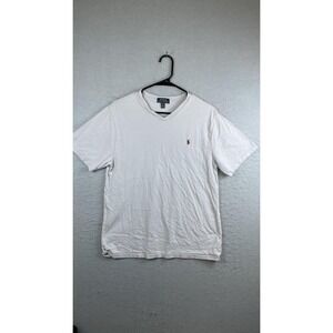 Polo‎ Ralph Lauren Shirt Youth XL White V Neck Red Pony Logo Casual Tee